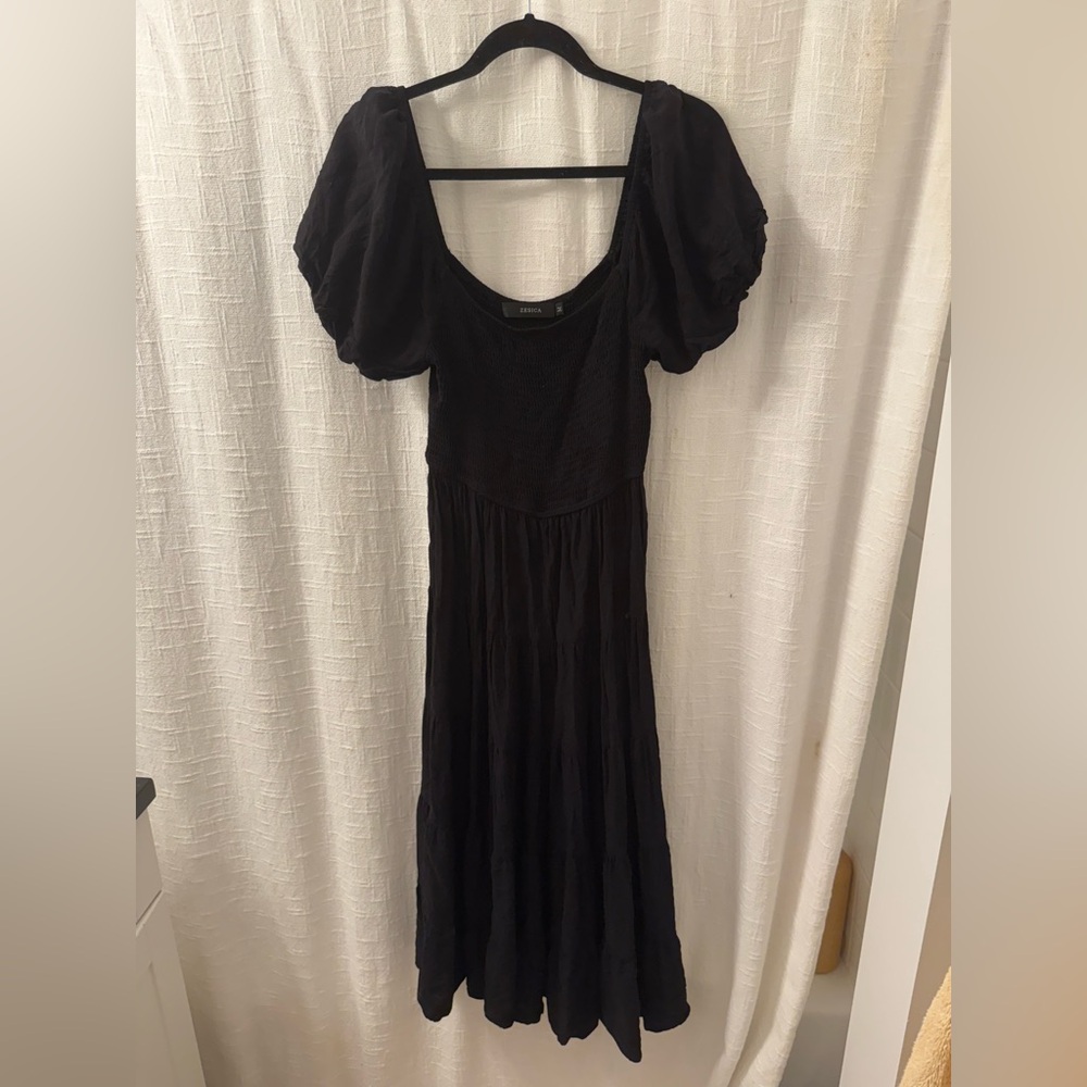 Black Puff Sleeve Midi Dress